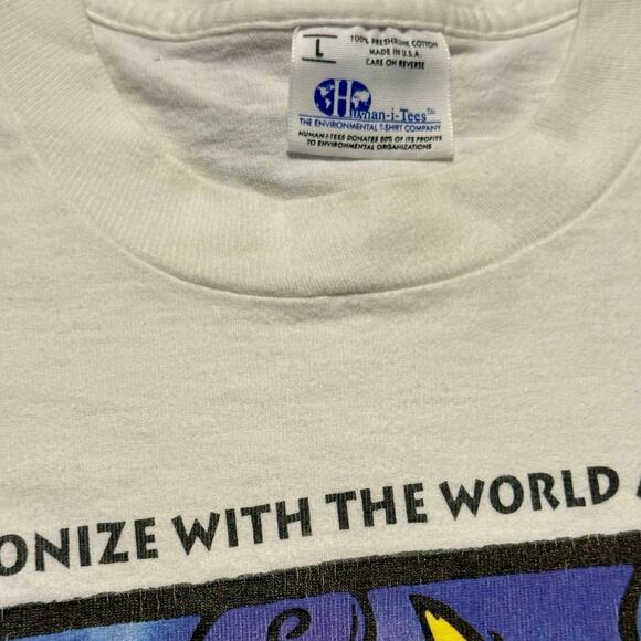 Vintage 1992 Human-i-Tees Harmonize With The World Single Stitch Shirt Large - Picture 2 of 6